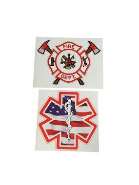 American Flag EMT Star Of Life & Fire Department Maltese Cross Vinyl Stickers 5"